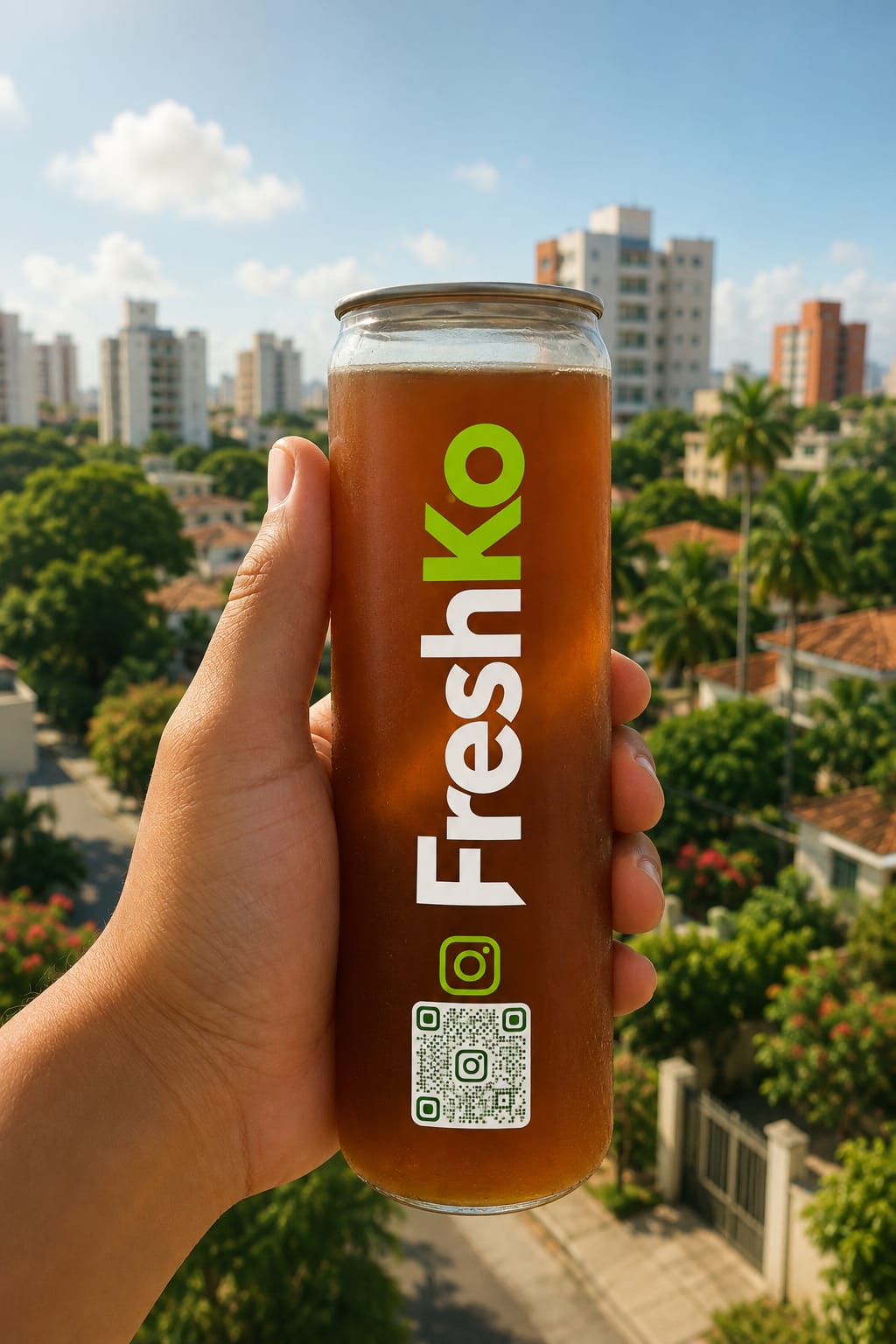 Lata transparente de bebida natural FreshKo
